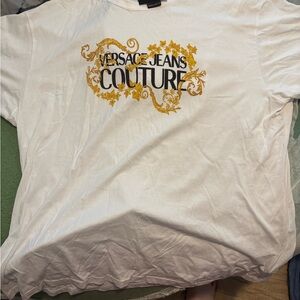 Versace Jeans Couture White Logo Tee with Gold Baroque Print 3xl